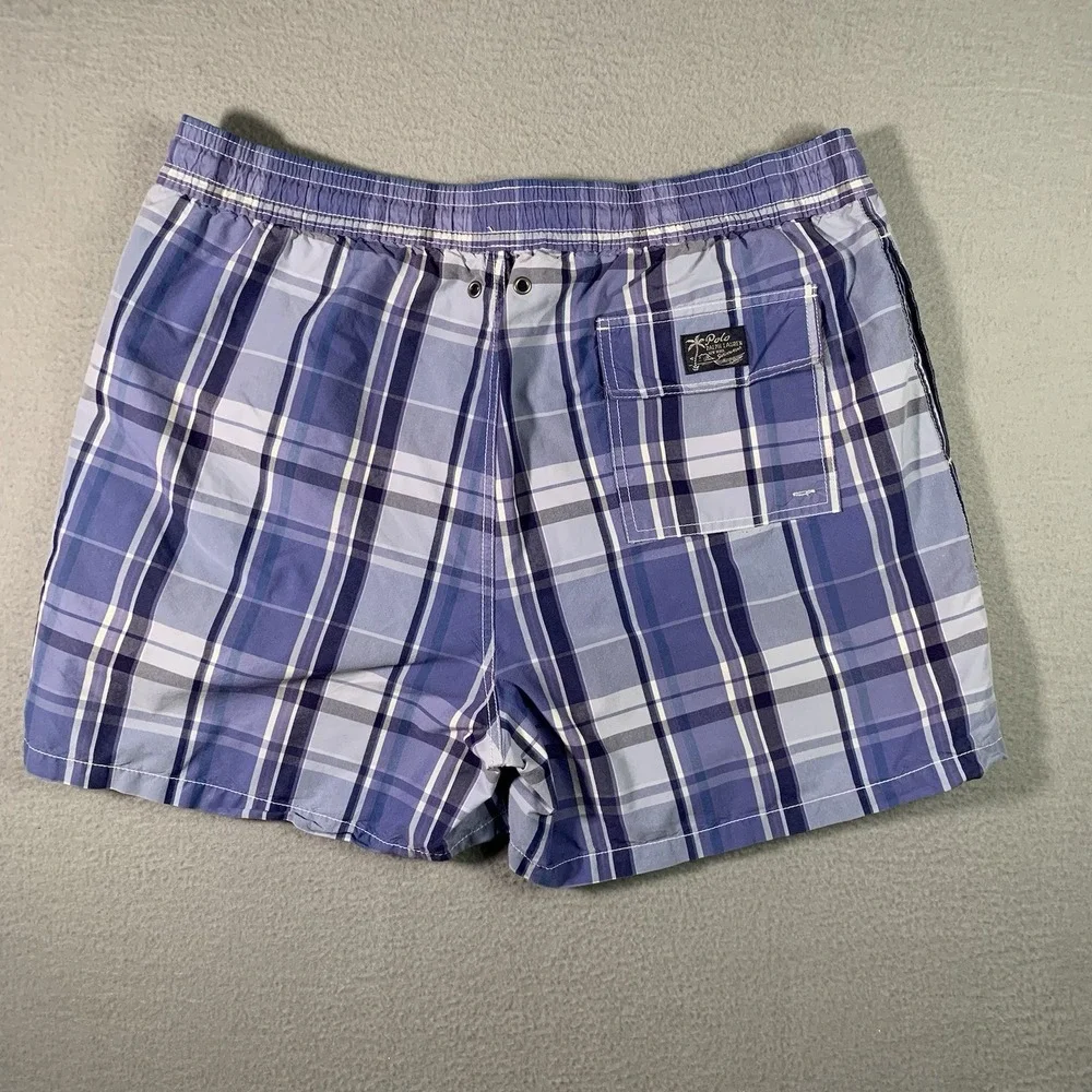Vtg Polo Ralph Lauren Swim Trunks Mens XL Blue Plaid Mesh Lined Y2K 4 In